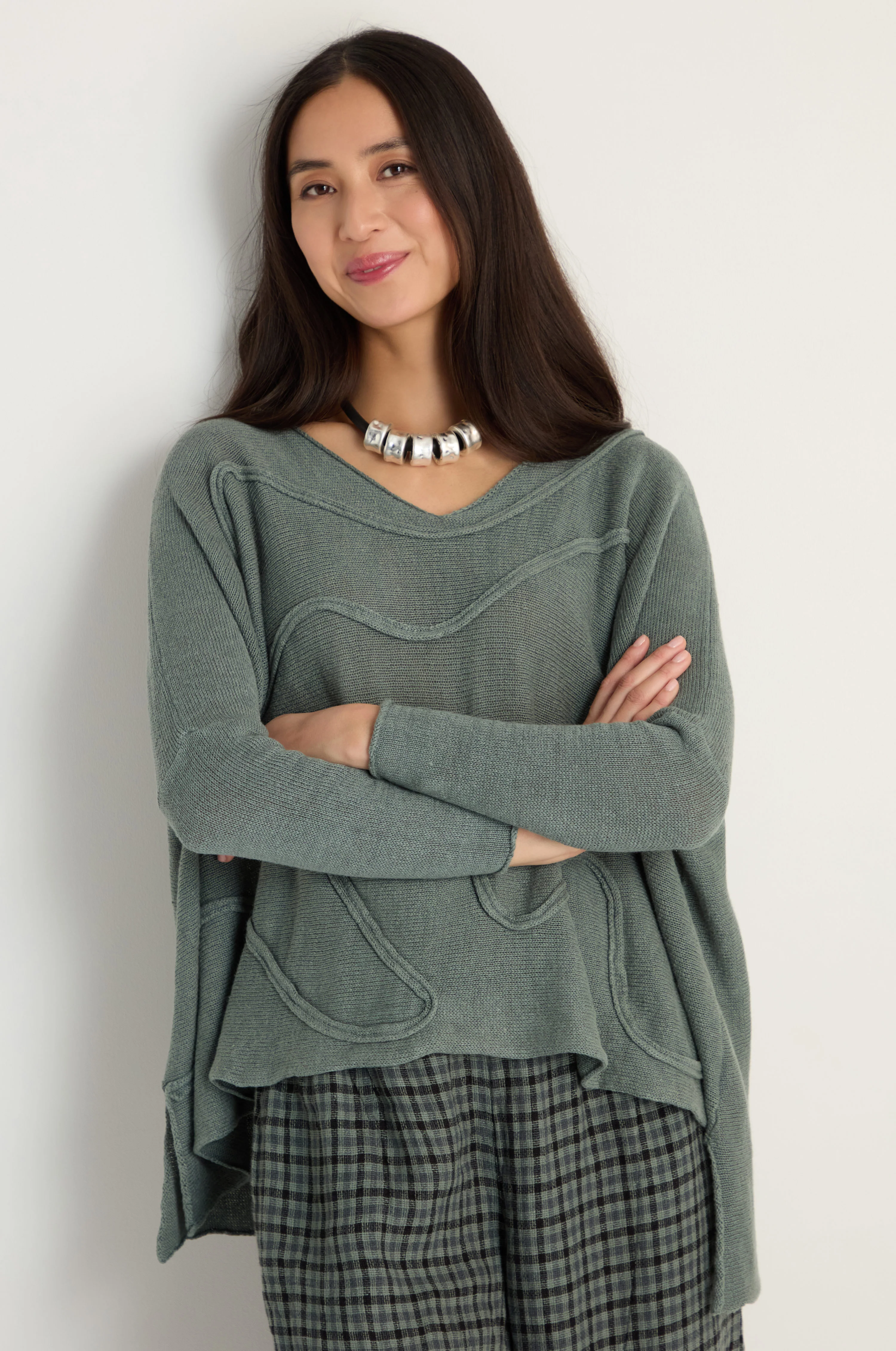 Swirl Seamed Linen Knit Top - Image 3