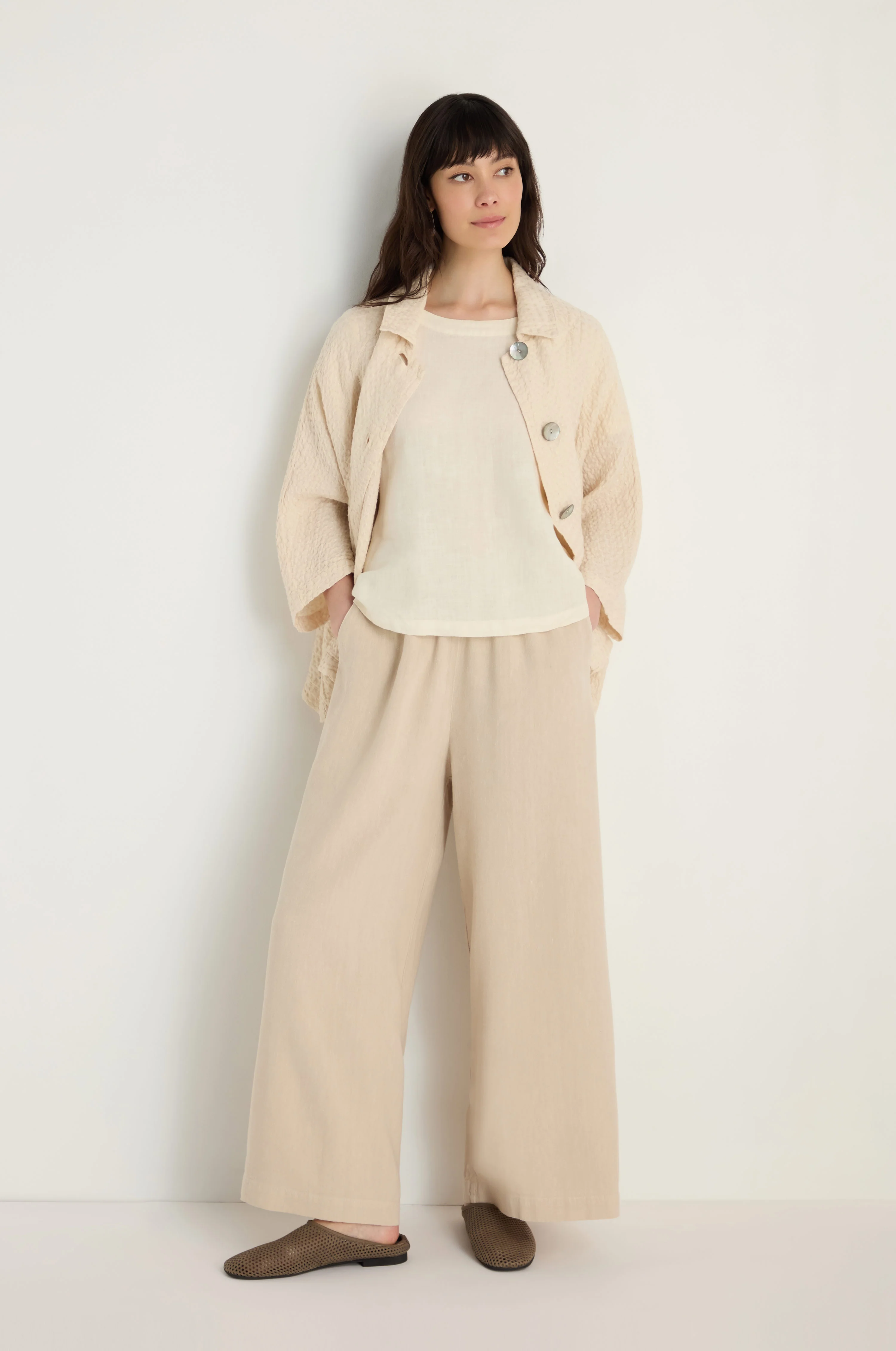 Twisted Linen Putty Wide Trousers - Image 5