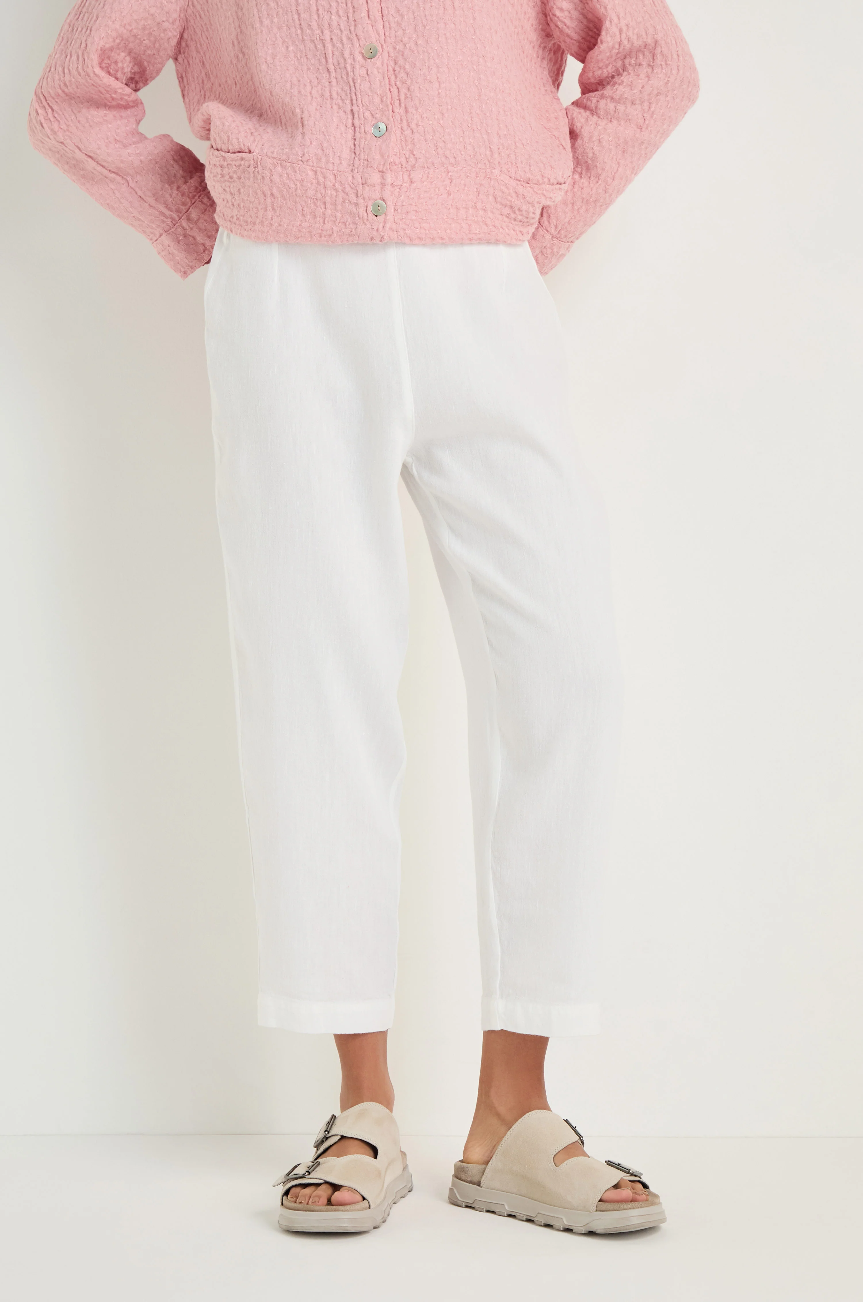 Twisted Linen Slim White Trousers - Image 3