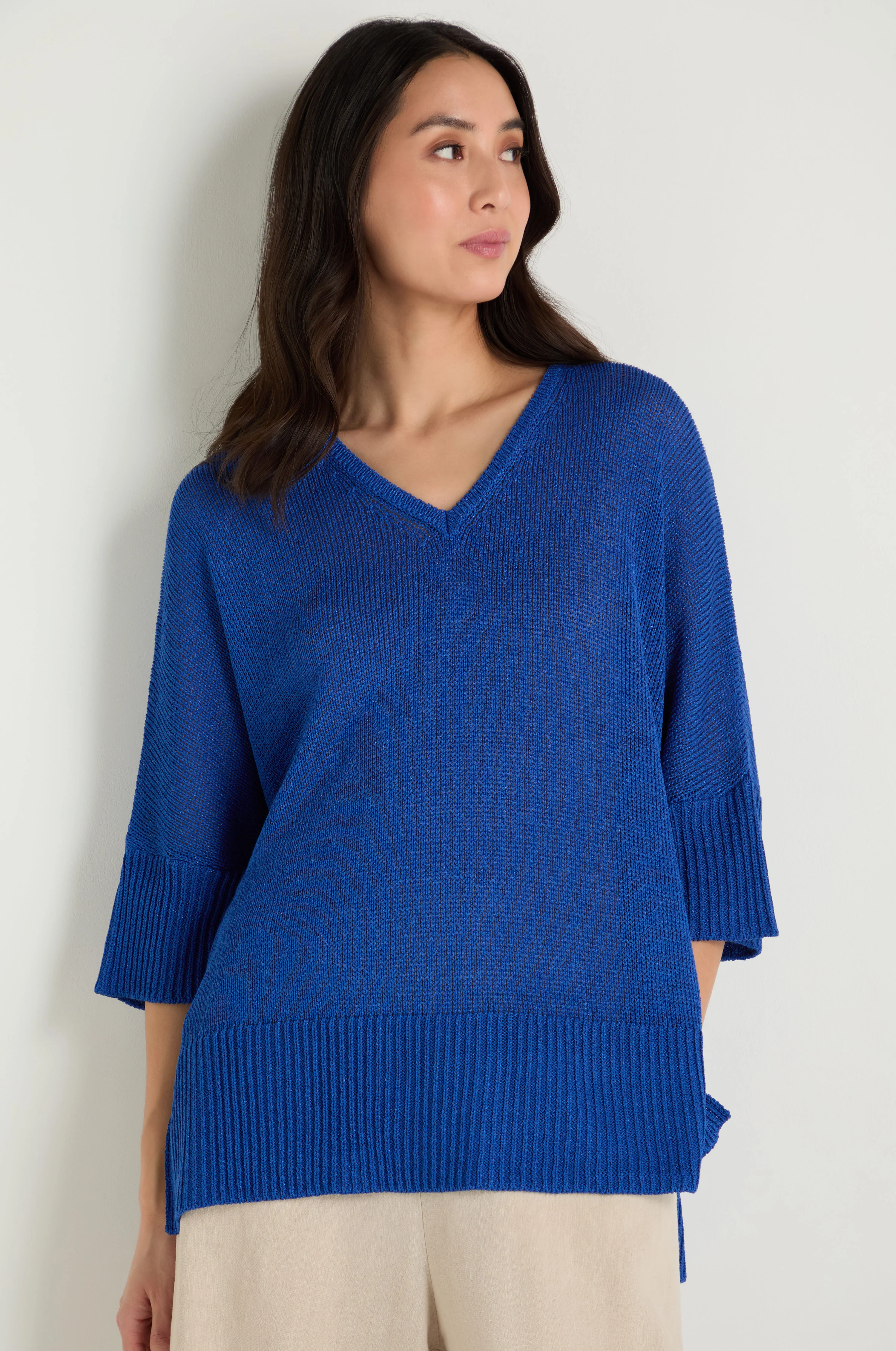V Neck Relaxed Knit Cobalt Top - Image 3