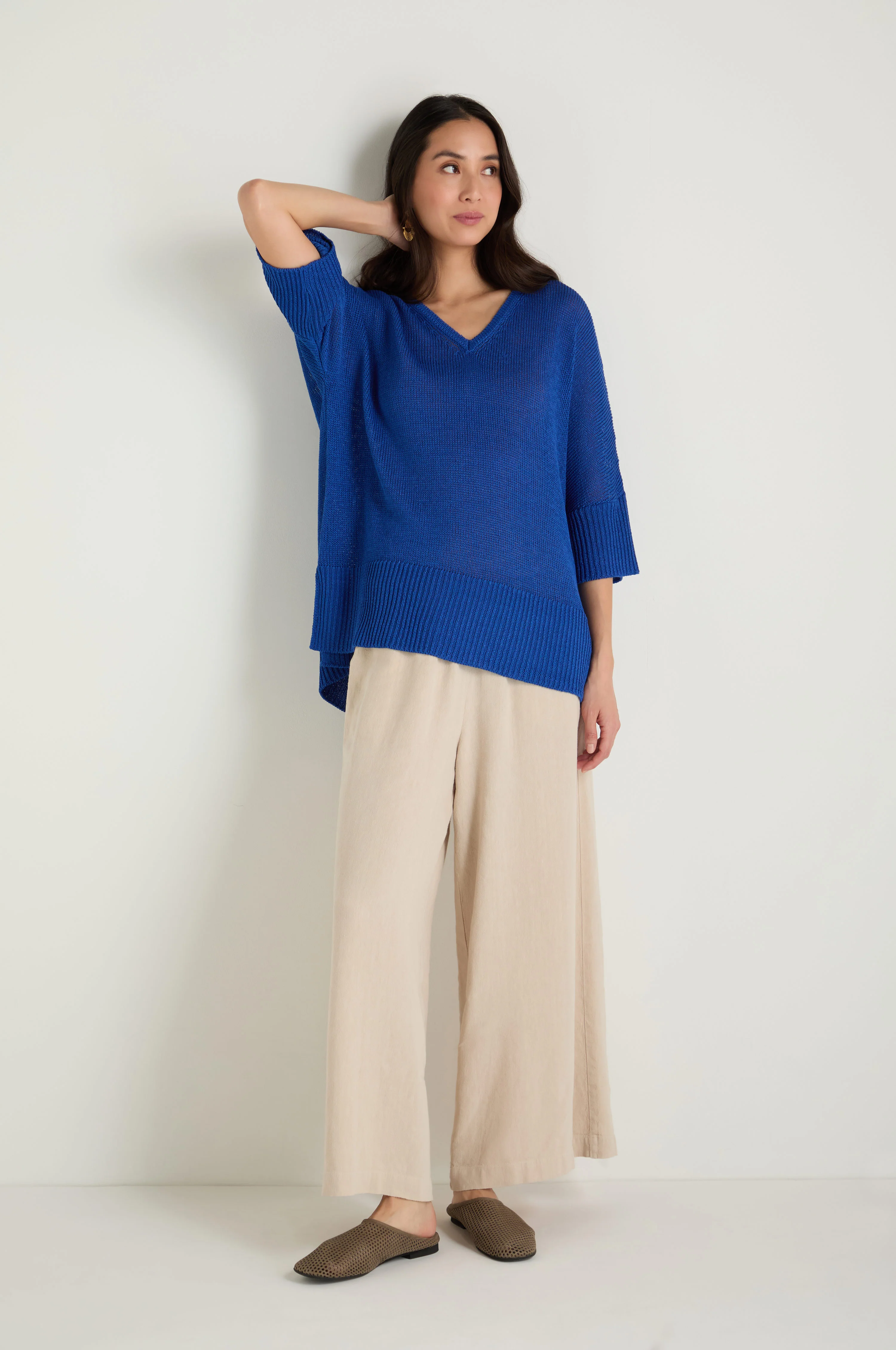V Neck Relaxed Knit Cobalt Top - Image 5