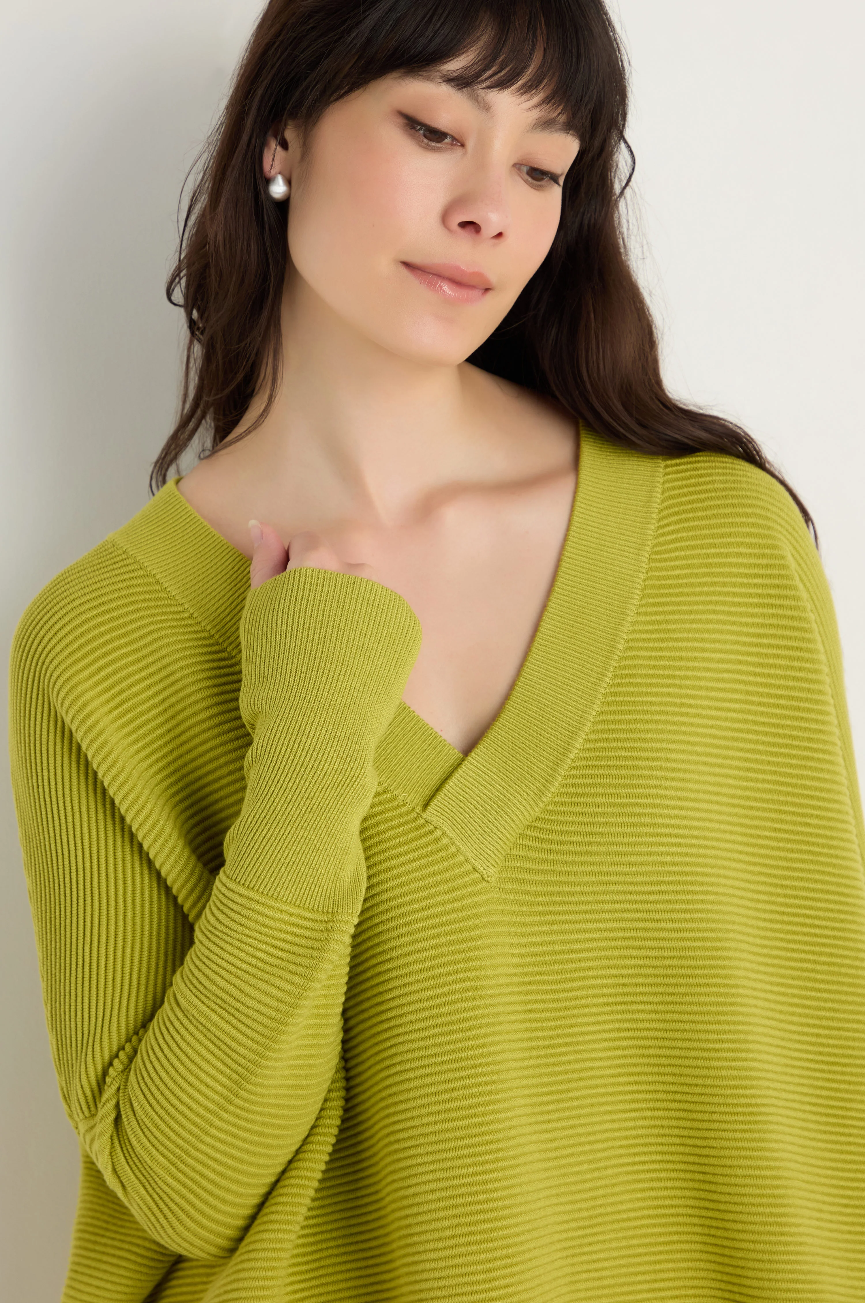 V-Neck Ribbed Ochre Jumper - Image 3
