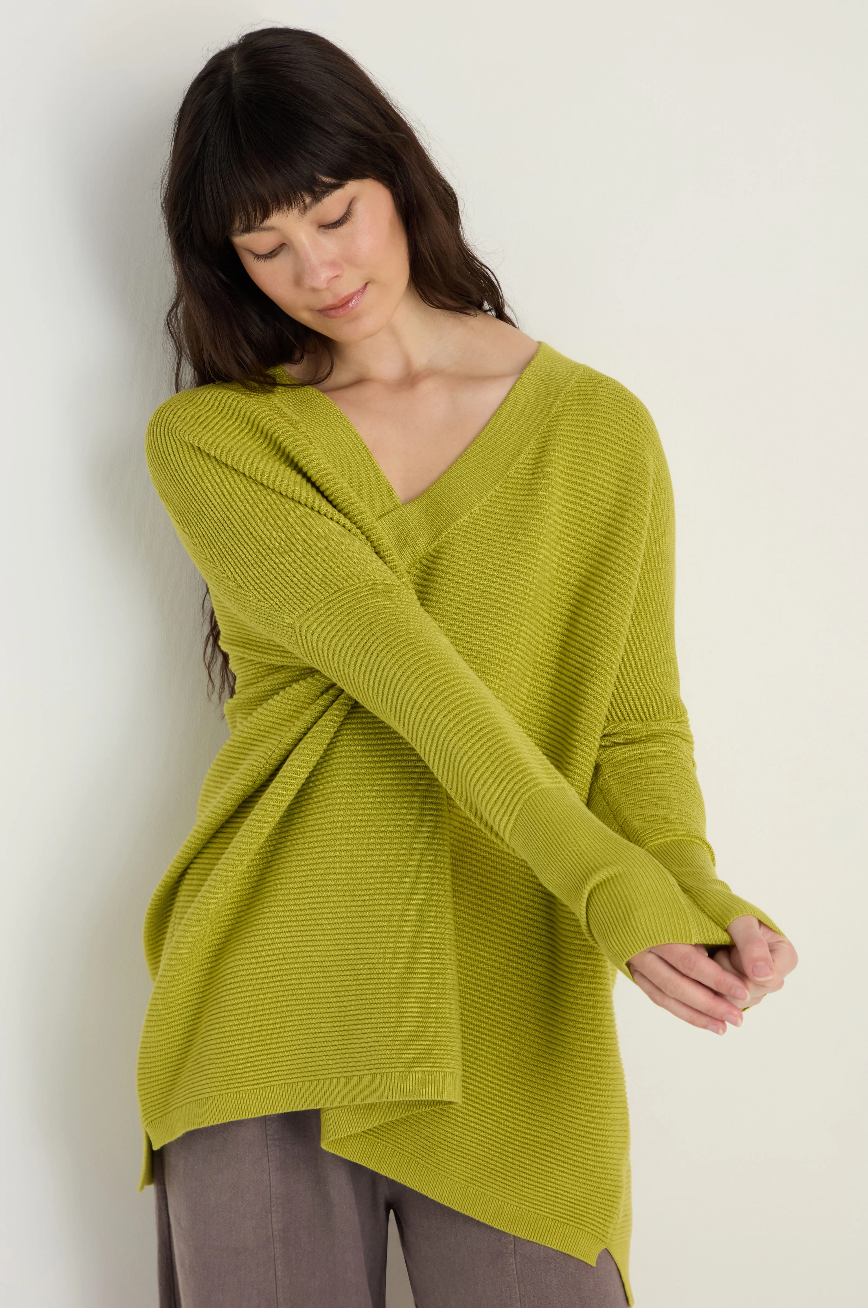 V-Neck Ribbed Ochre Jumper - Image 5