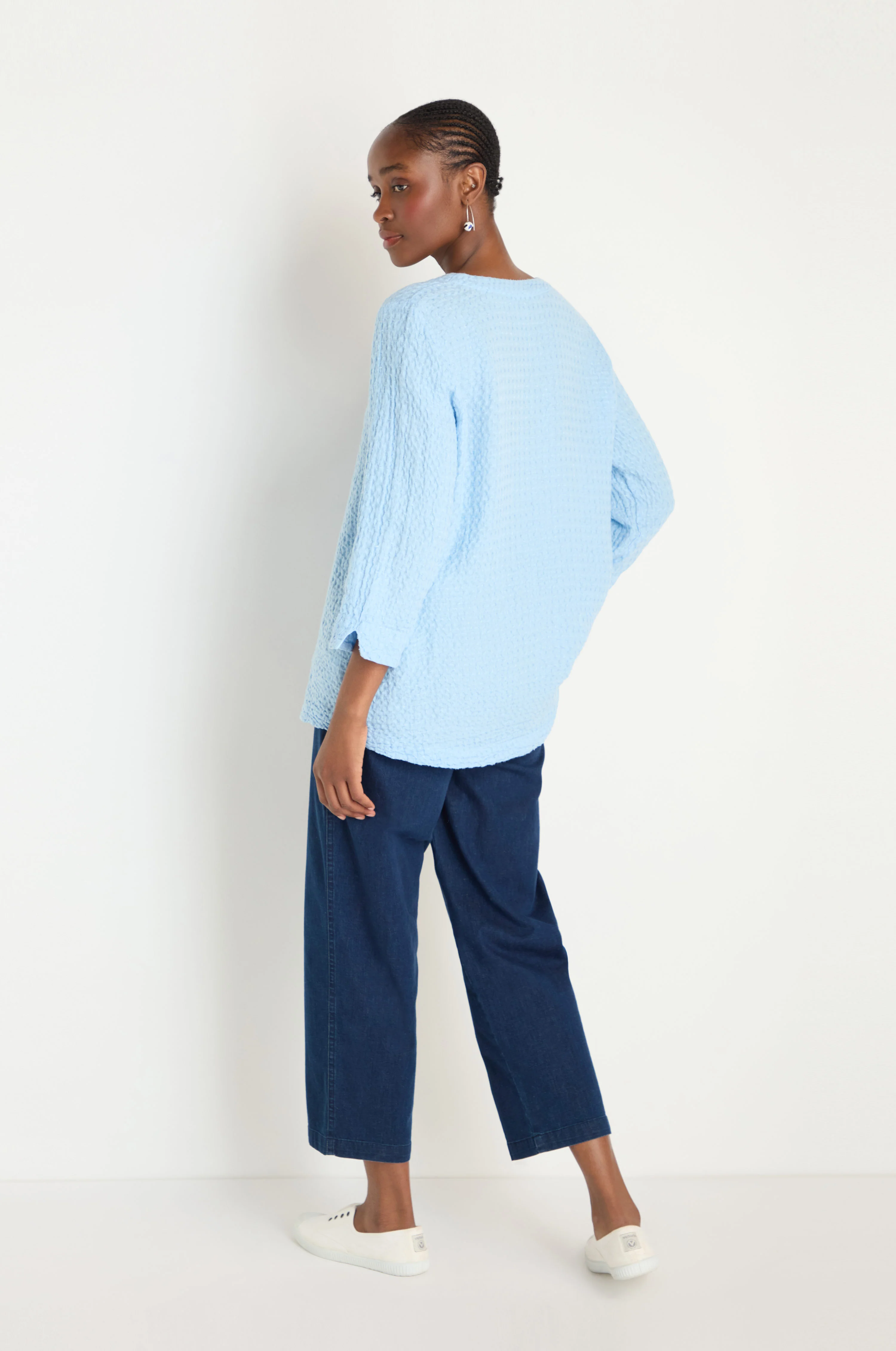 Waffle Linen Asymmetric Sky Blue Tunic - Image 4