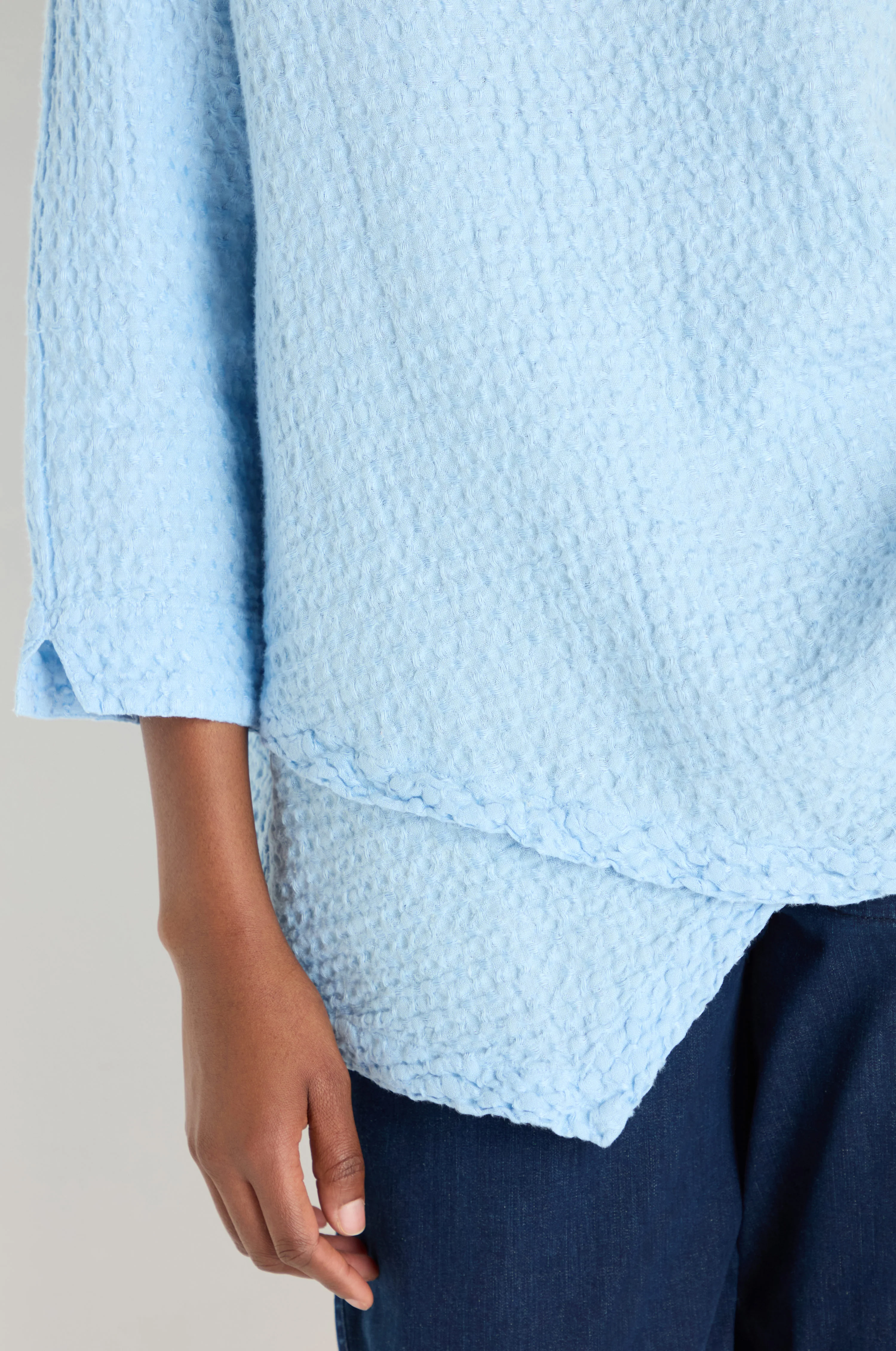 Waffle Linen Asymmetric Sky Blue Tunic - Image 5