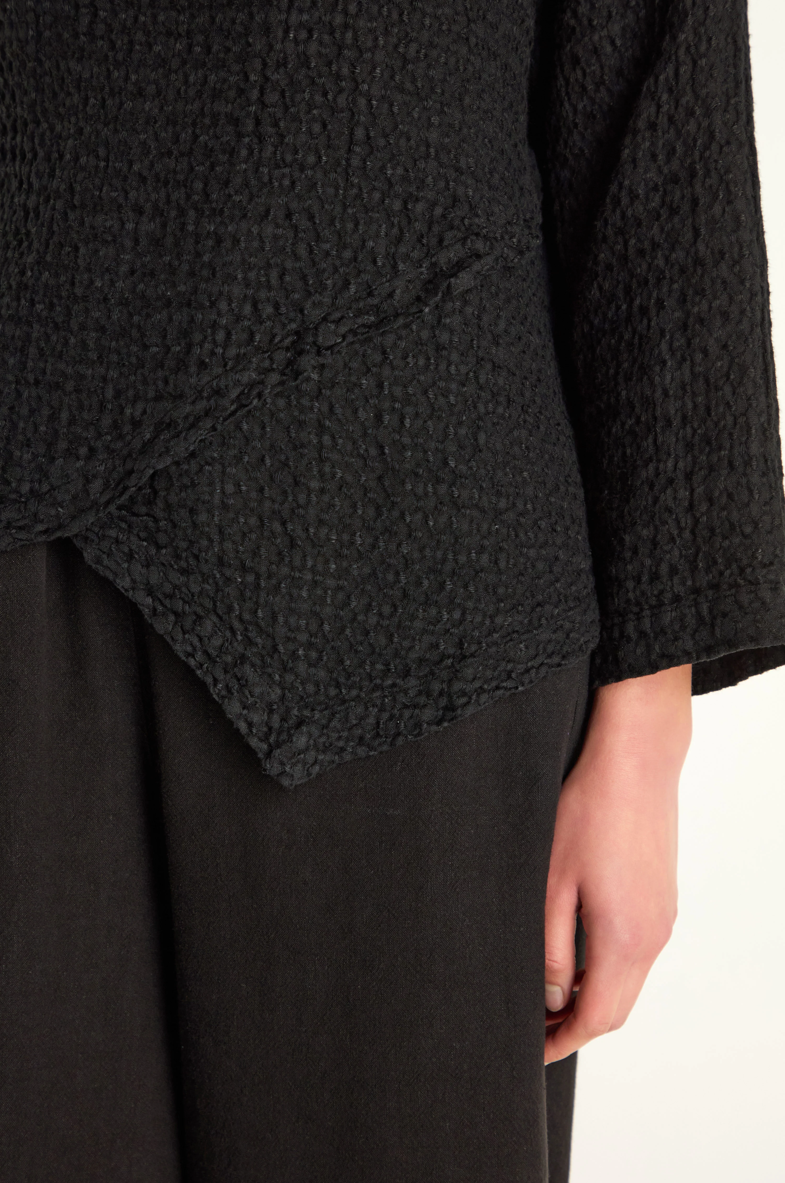 Waffle Linen Black Boxy Cowl Neck Top - Image 6