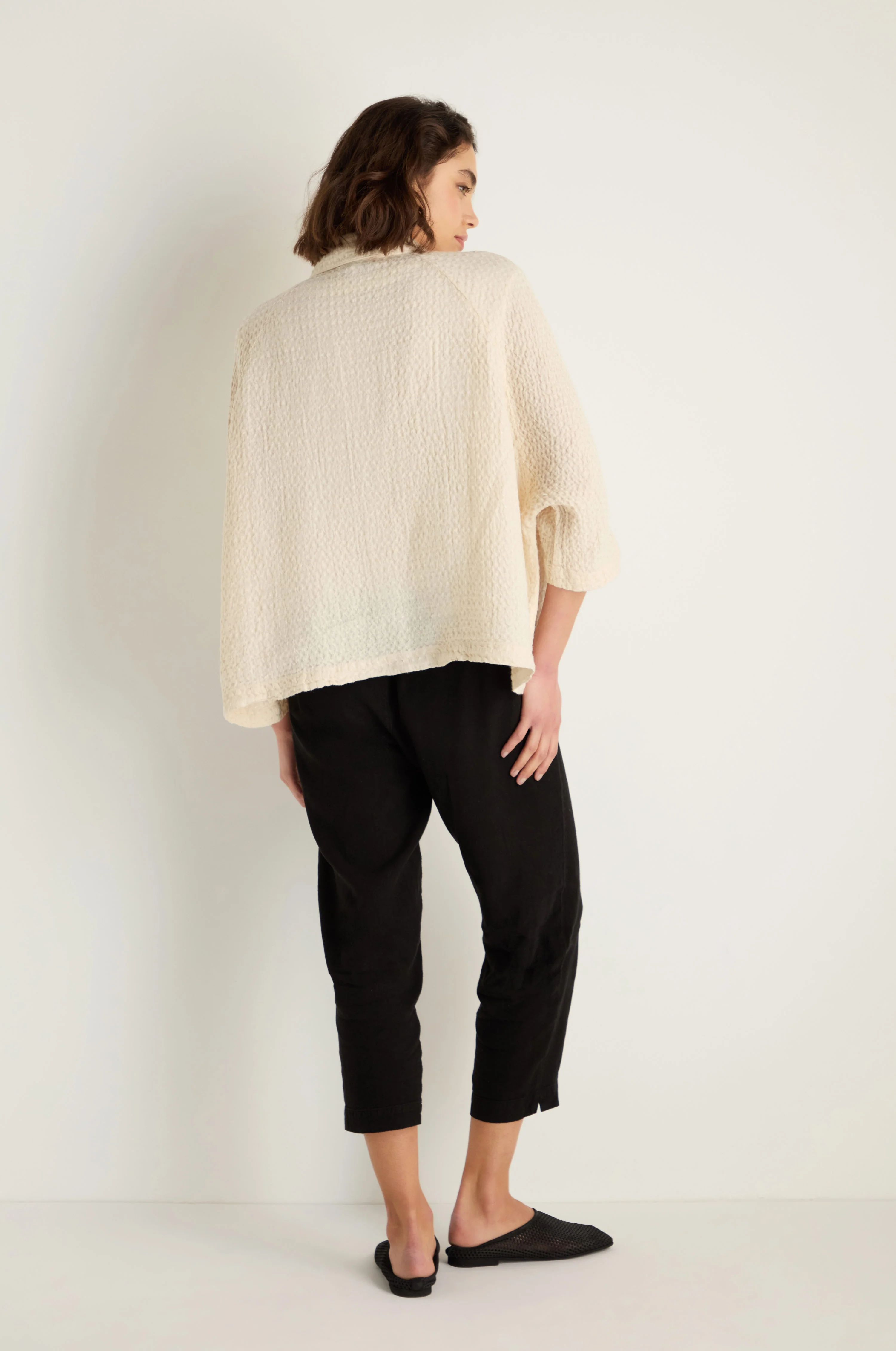 Waffle Linen Ecru Boxy Jacket - Image 5